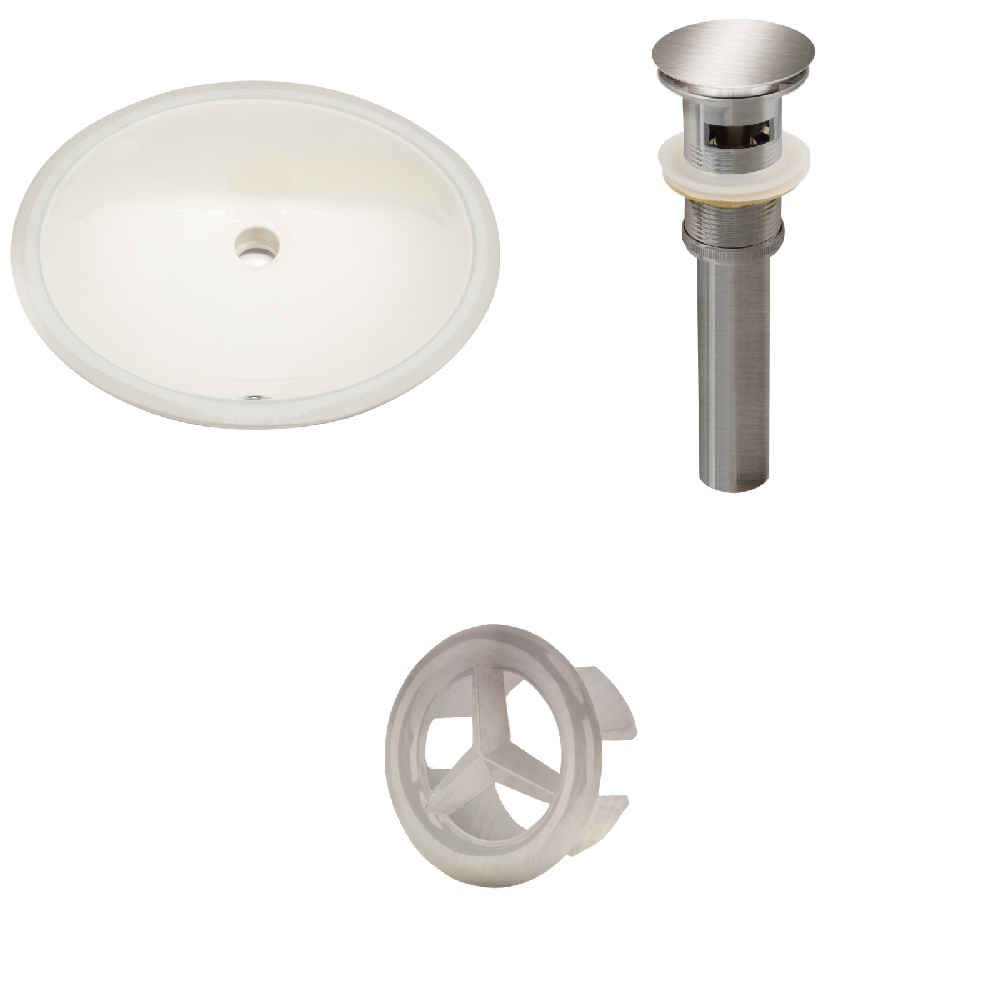 19.75-in. W Oval Bathroom Undermount Sink Set In Biscuit - Brushed Nickel Hardware - Overflow Drain Incl.