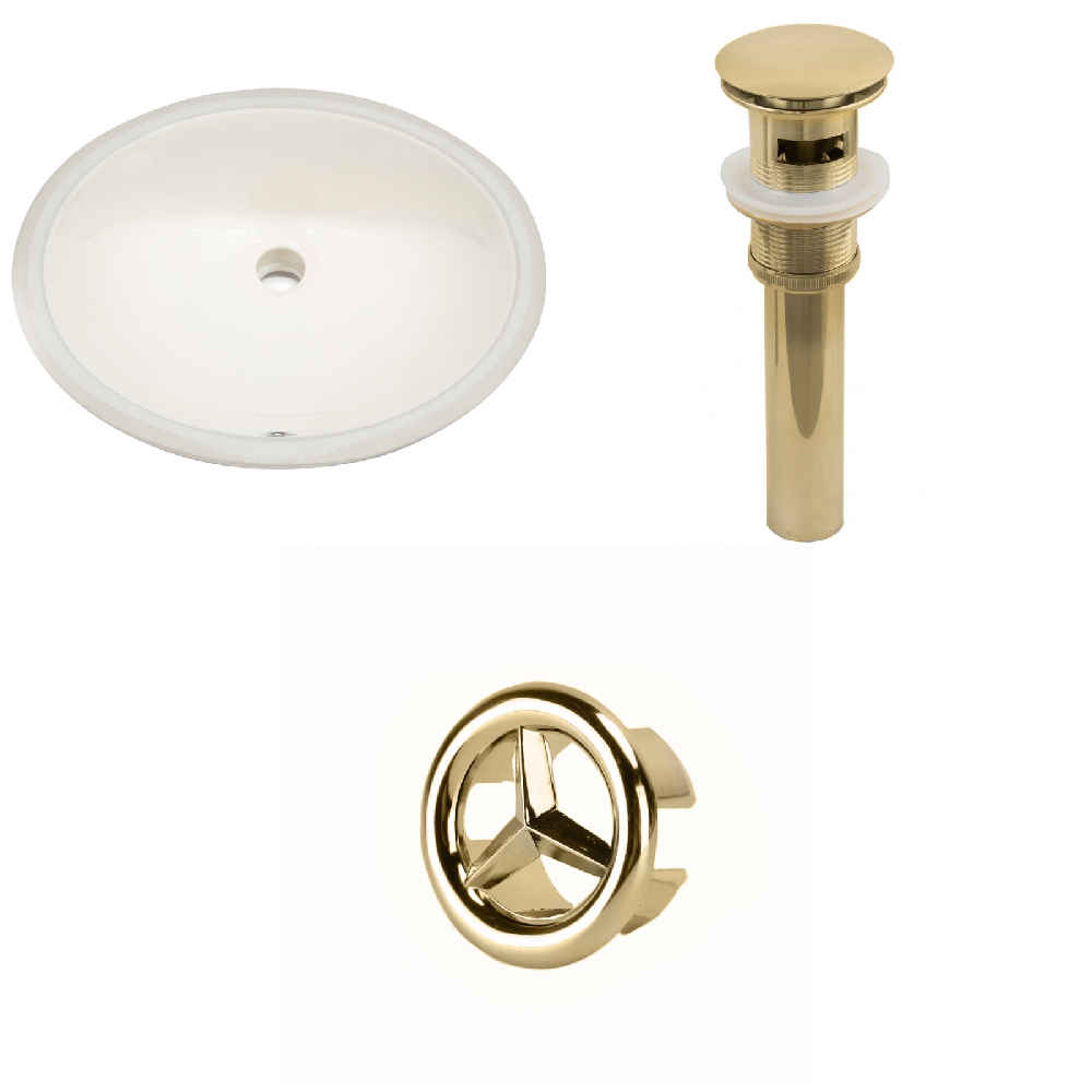 19.75-in. W Oval Bathroom Undermount Sink Set In Biscuit - Gold Hardware - Overflow Drain Incl.