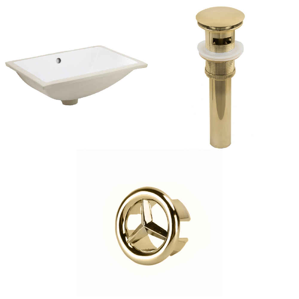 20.75-in. W Rectangle Bathroom Undermount Sink Set In White - Gold Hardware - Overflow Drain Incl.