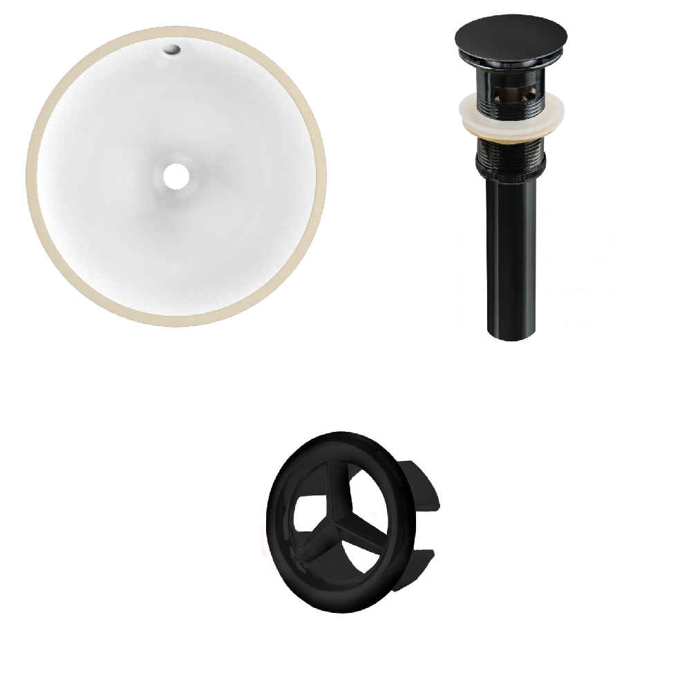 16.5-in. W Round Bathroom Undermount Sink Set In White - Black Hardware - Overflow Drain Incl.