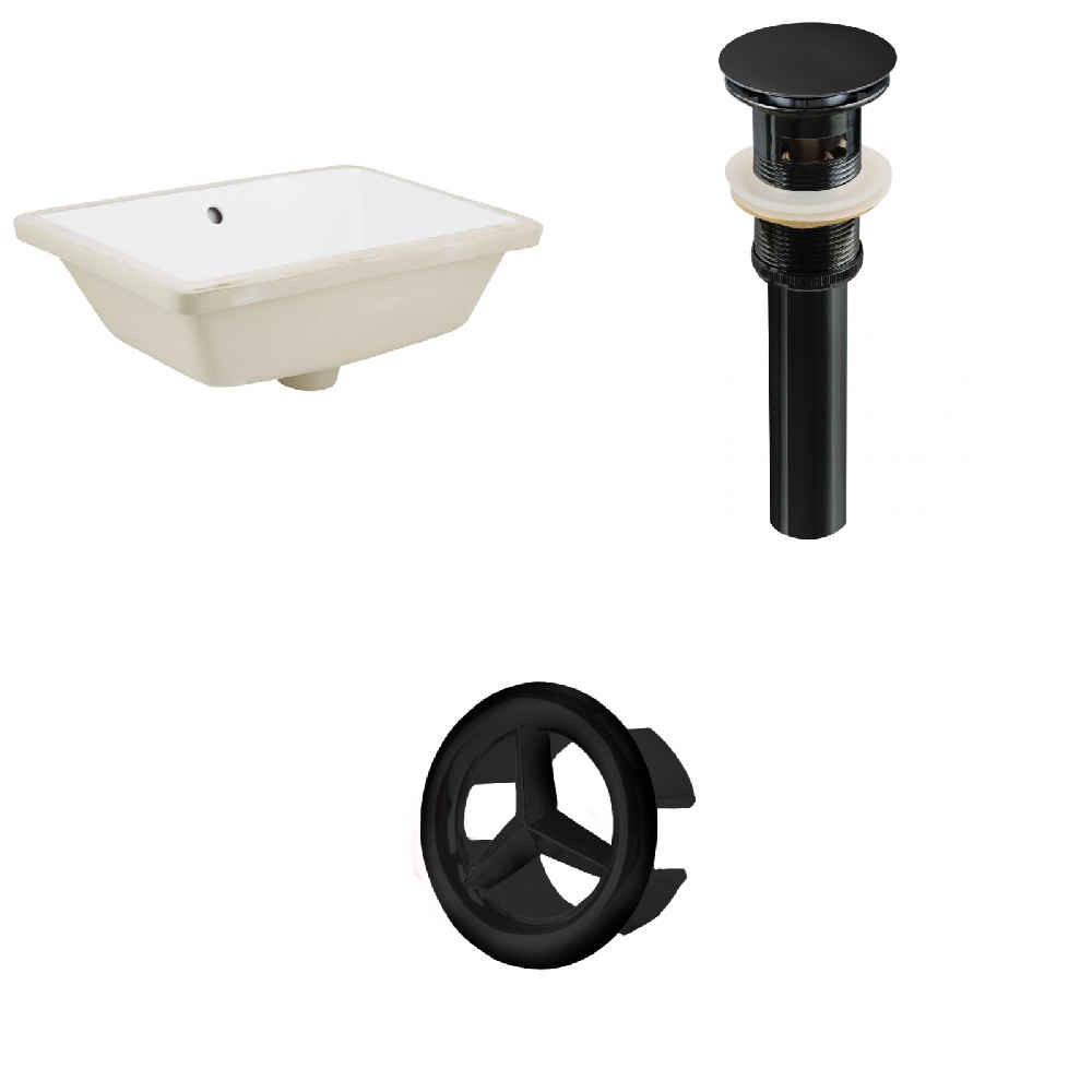 18.25-in. W Rectangle Bathroom Undermount Sink Set In White - Black Hardware - Overflow Drain Incl.