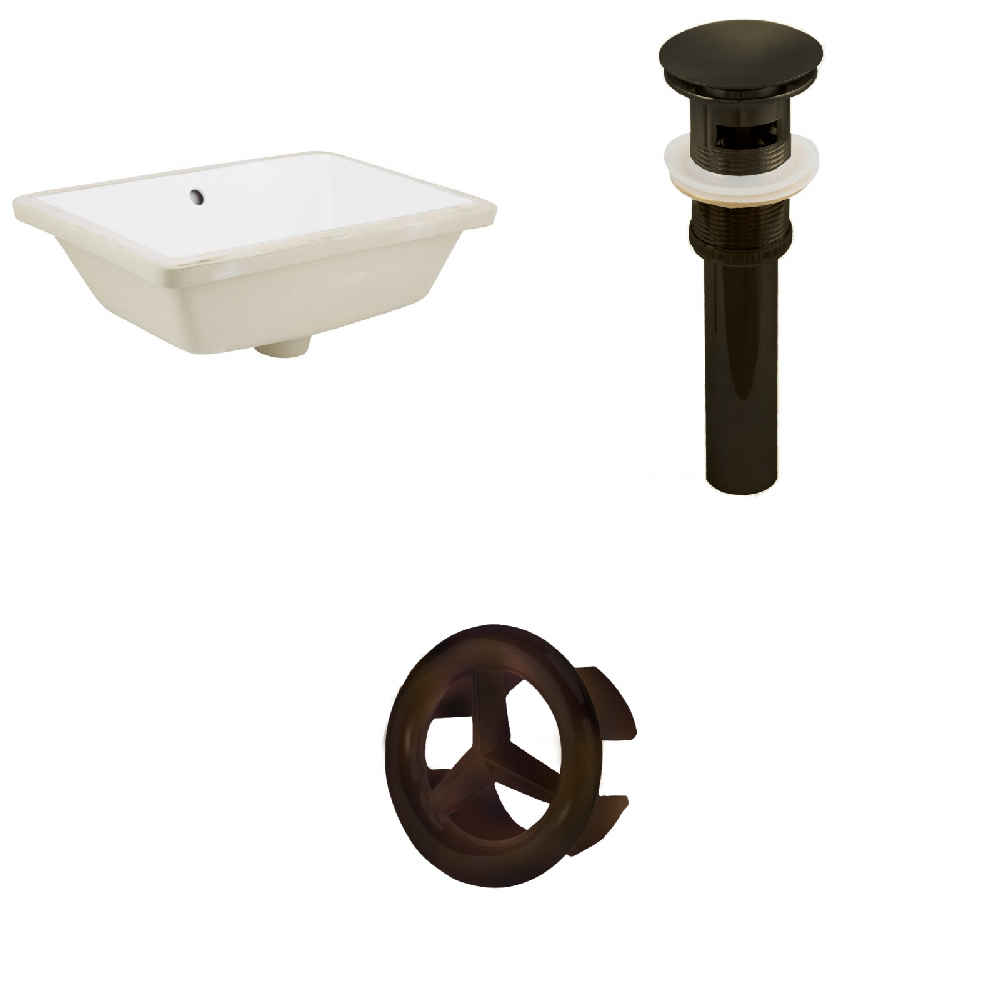18.25-in. W Rectangle Bathroom Undermount Sink Set In White - Oil Rubbed Bronze Hardware - Overflow Drain Incl.