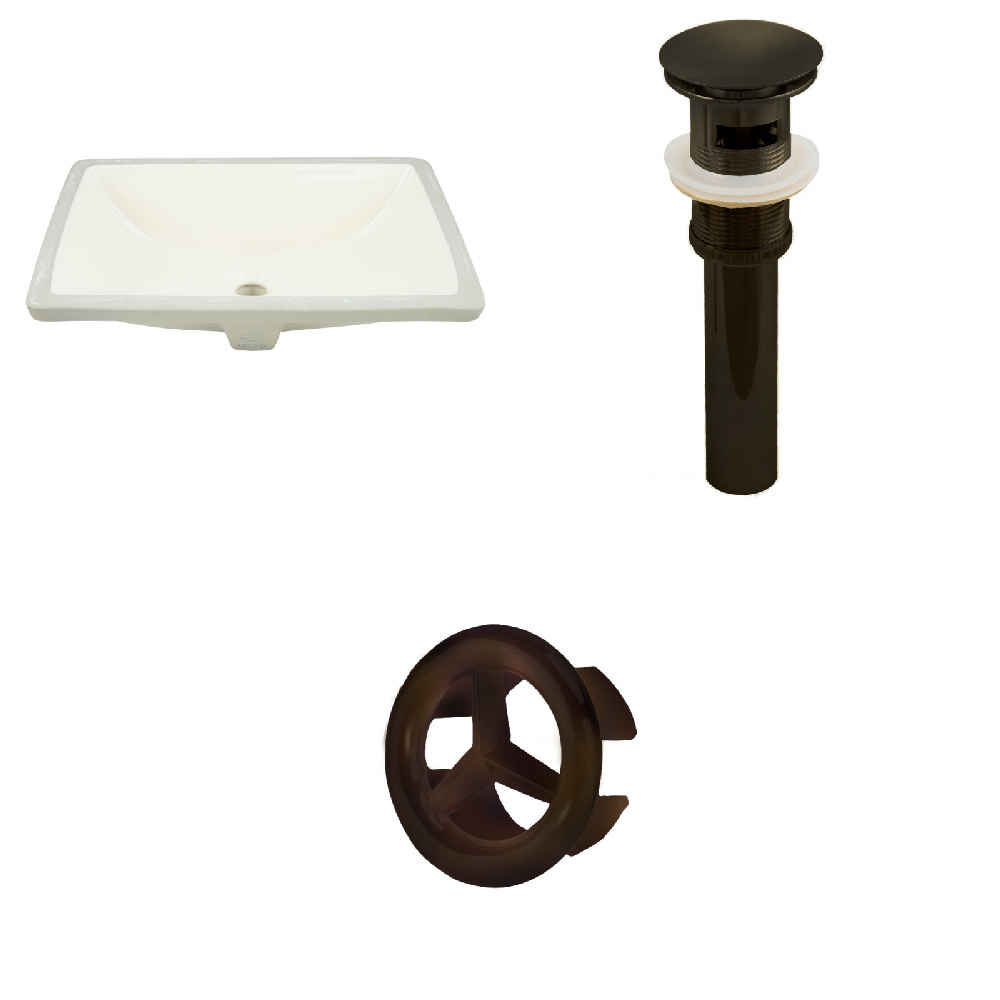 20.75-in. W Rectangle Bathroom Undermount Sink Set In Biscuit - Oil Rubbed Bronze Hardware - Overflow Drain Incl.