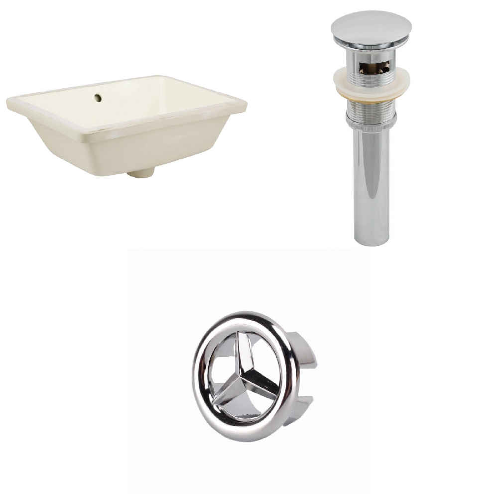 18.25-in. W Rectangle Bathroom Undermount Sink Set In Biscuit - Chrome Hardware - Overflow Drain Incl.