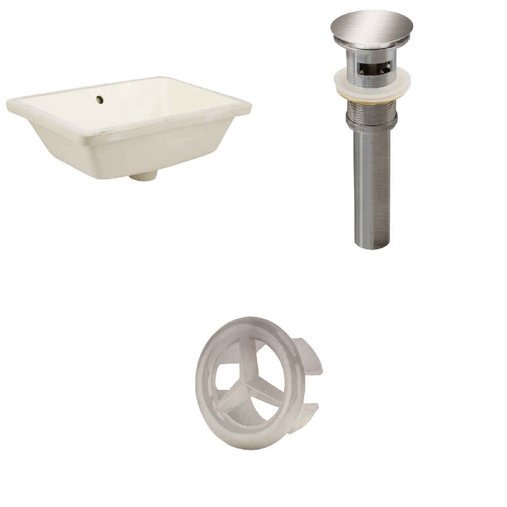 18.25-in. W Rectangle Bathroom Undermount Sink Set In Biscuit - Brushed Nickel Hardware - Overflow Drain Incl.