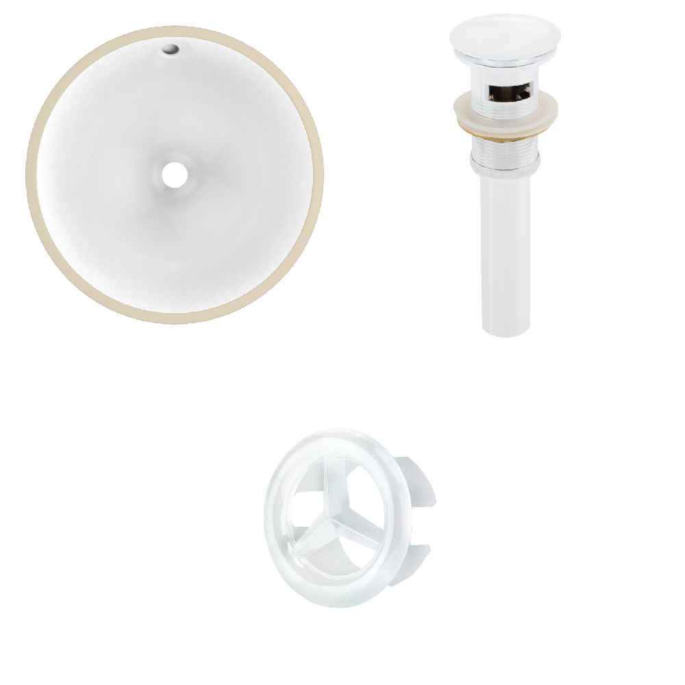 15.25-in. W Round Bathroom Undermount Sink Set In White - White Hardware - Overflow Drain Incl.