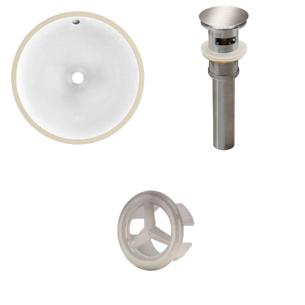 15.25-in. W Round Bathroom Undermount Sink Set In White - Brushed Nickel Hardware - Overflow Drain Incl.