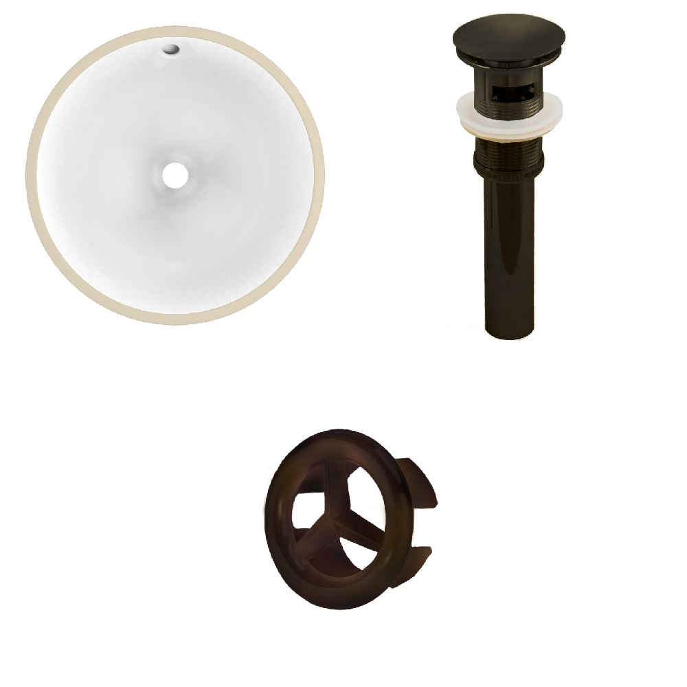 15.25-in. W Round Bathroom Undermount Sink Set In White - Oil Rubbed Bronze Hardware - Overflow Drain Incl.