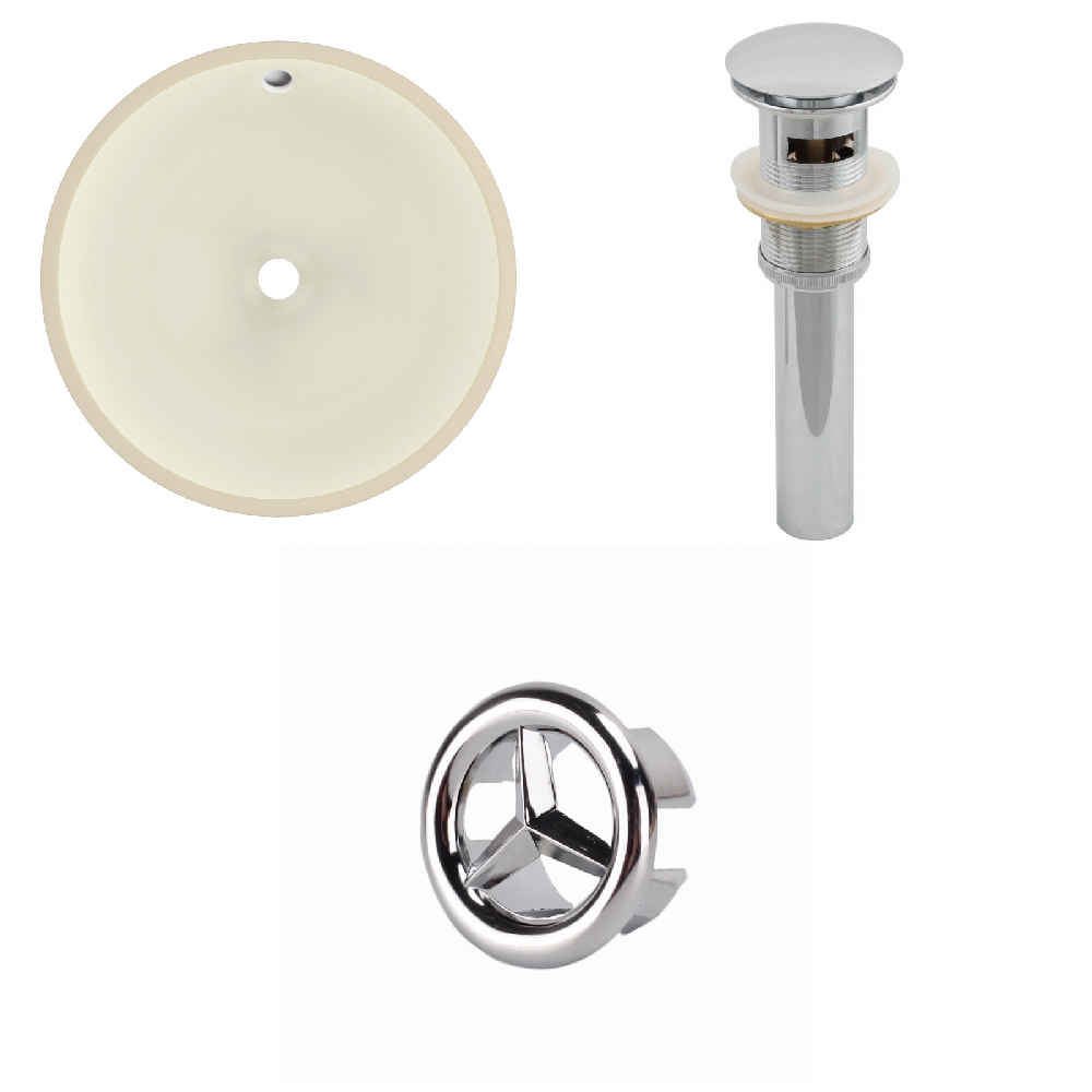 16-in. W Round Bathroom Undermount Sink Set In Biscuit - Chrome Hardware - Overflow Drain Incl.