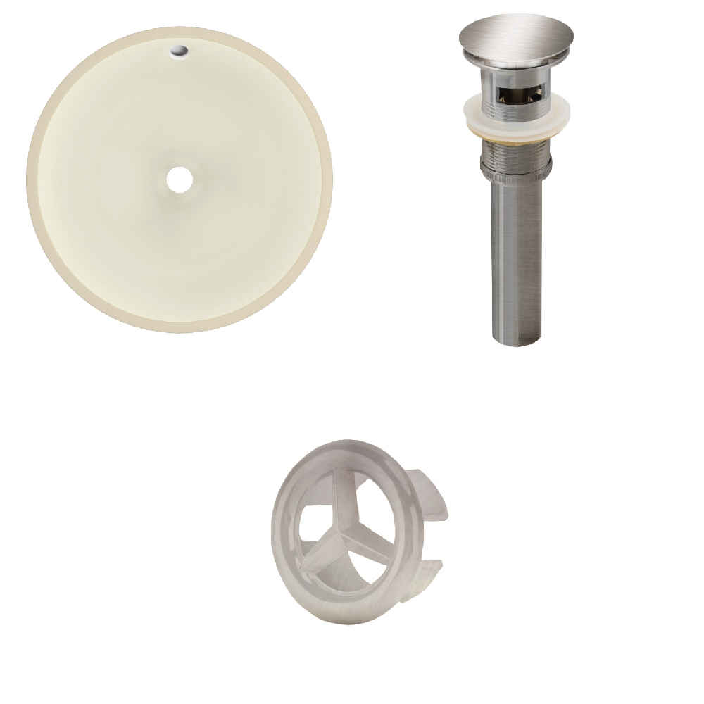 16-in. W Round Bathroom Undermount Sink Set In Biscuit - Brushed Nickel Hardware - Overflow Drain Incl.