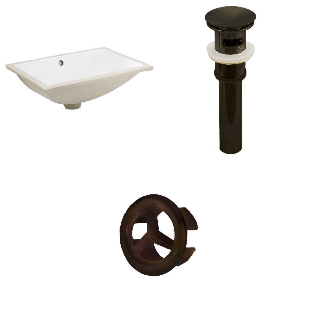 18.25-in. W CUPC Rectangle Bathroom Undermount Sink Set In White - Oil Rubbed Bronze Hardware - Overflow Drain Incl.