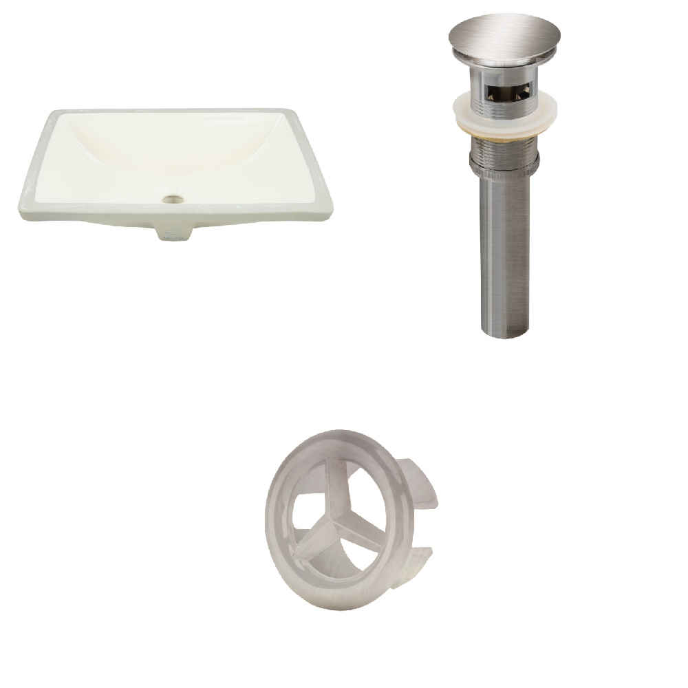 18.25-in. W CUPC Rectangle Bathroom Undermount Sink Set In Biscuit - Brushed Nickel Hardware - Overflow Drain Incl.
