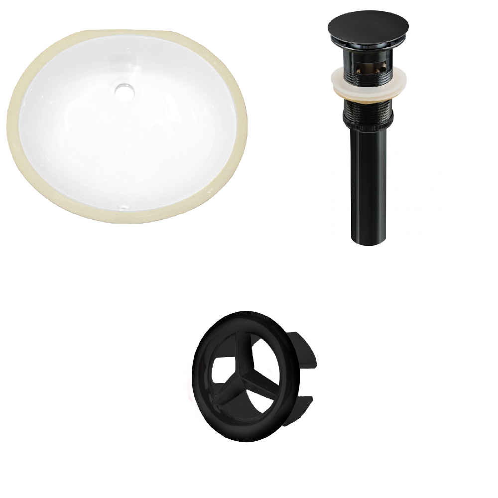 18.25-in. W CSA Oval Bathroom Undermount Sink Set In White - Black Hardware - Overflow Drain Incl.