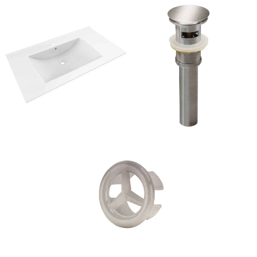 35.5-in. W 1 Hole Ceramic Top Set In White Color - Overflow Drain Incl.