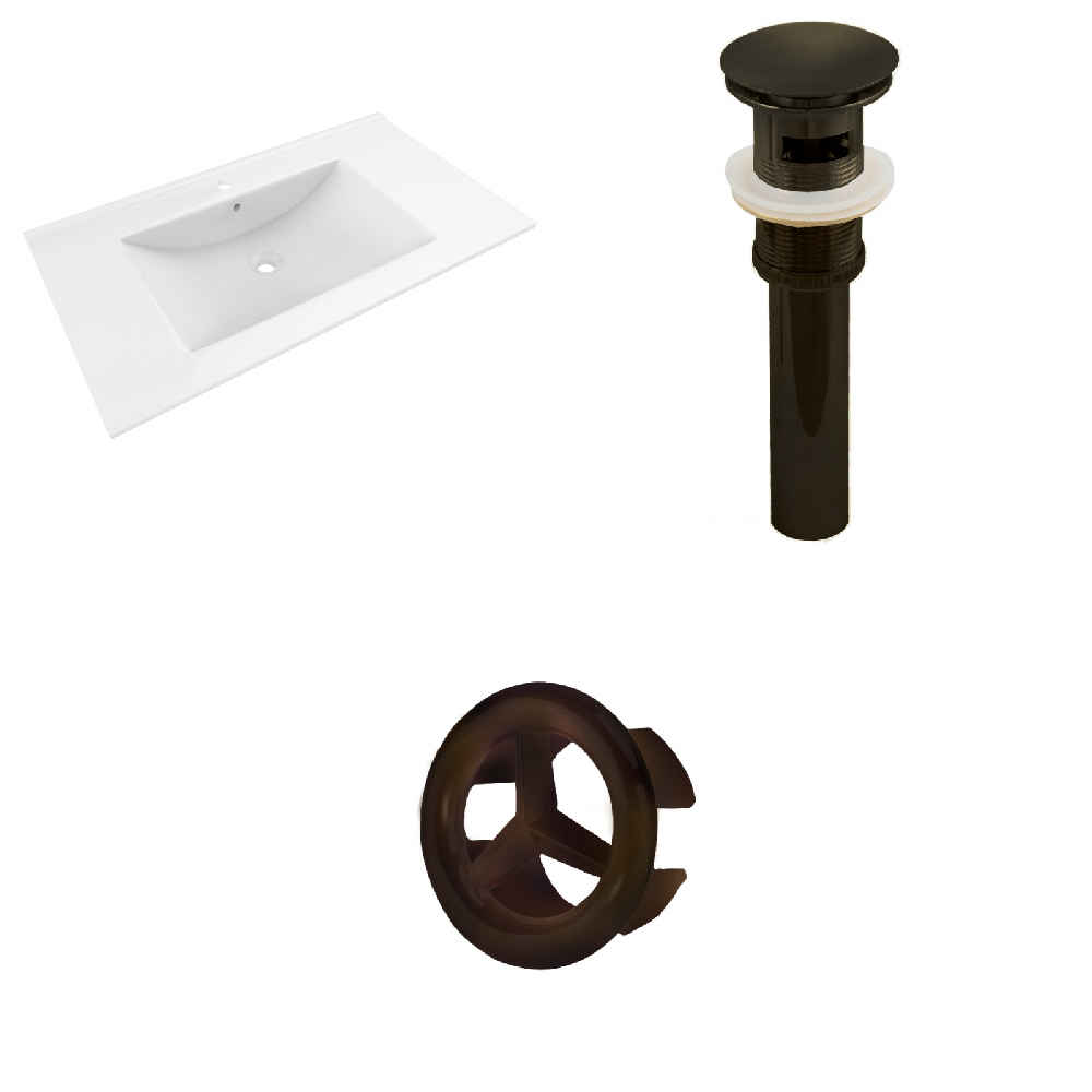 35.5-in. W 1 Hole Ceramic Top Set In White Color - Overflow Drain Incl.