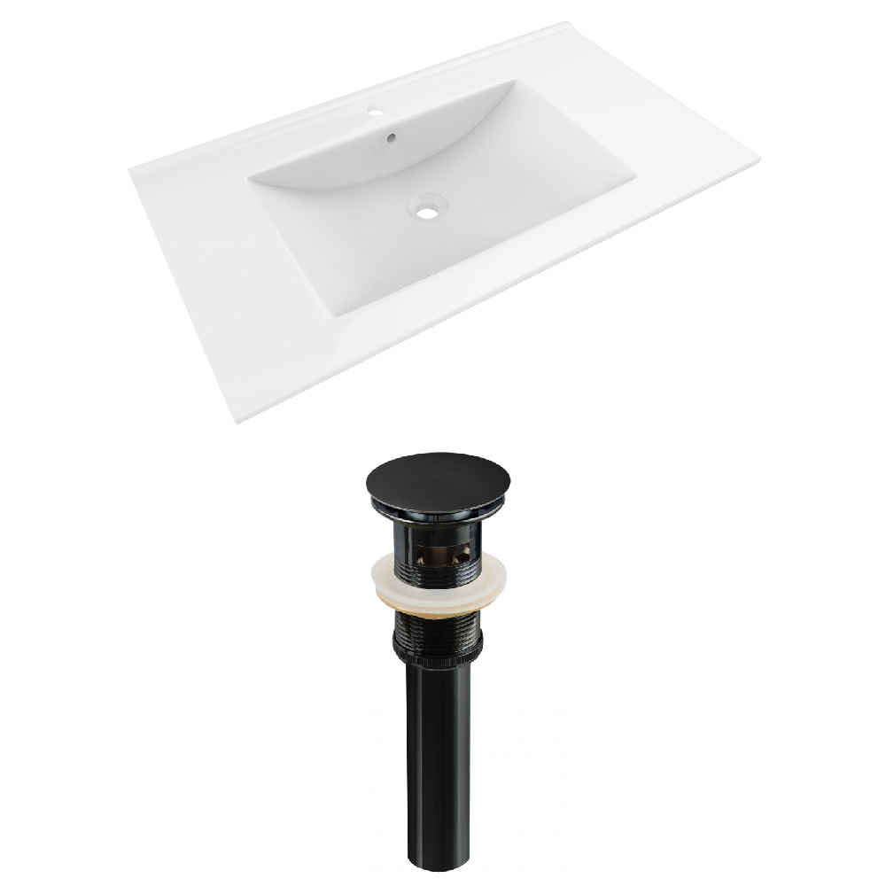 35.5-in. W 1 Hole Ceramic Top Set In White Color - Overflow Drain Incl.