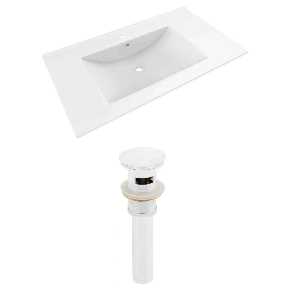 35.5-in. W 1 Hole Ceramic Top Set In White Color - Overflow Drain Incl.