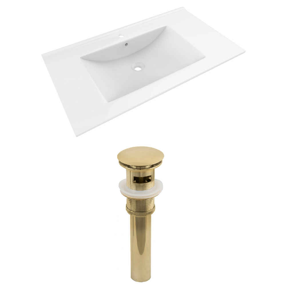 35.5-in. W 1 Hole Ceramic Top Set In White Color - Overflow Drain Incl.