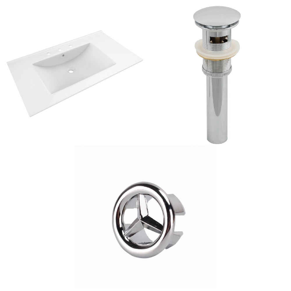 35.5-in. W 3H8-in. Ceramic Top Set In White Color - Overflow Drain Incl.