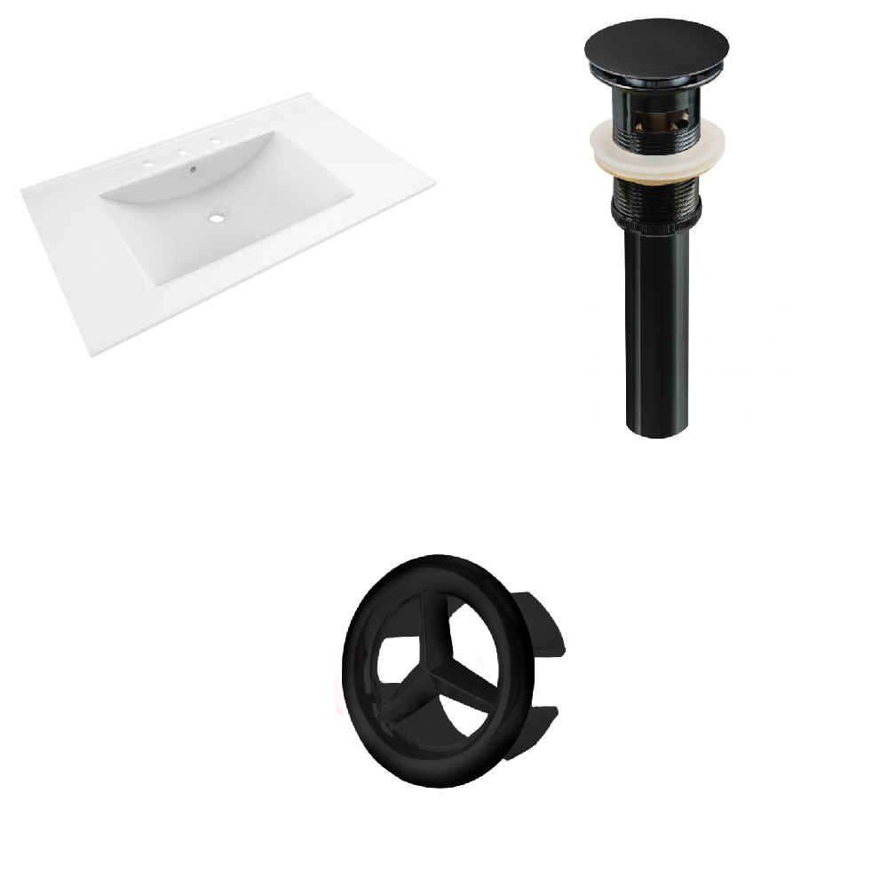 35.5-in. W 3H8-in. Ceramic Top Set In White Color - Overflow Drain Incl.