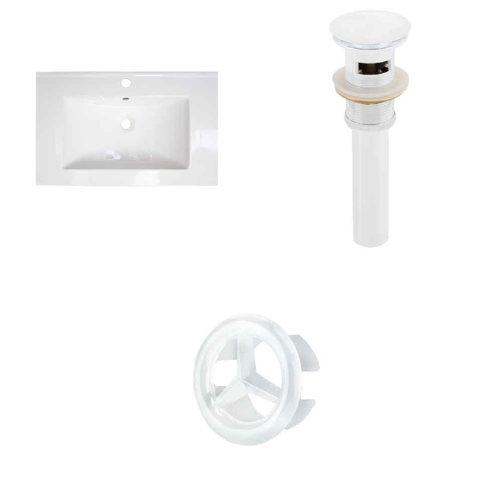 23.75-in. W 1 Hole Ceramic Top Set In White Color - Overflow Drain Incl.