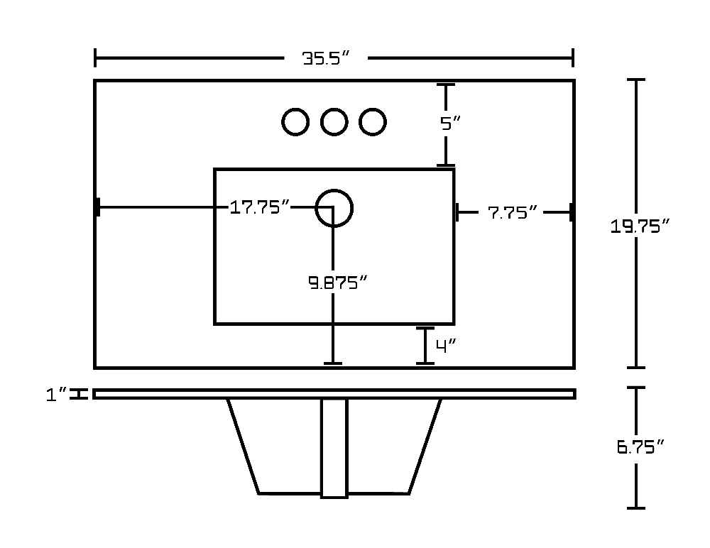 35.5-in. W 3H4-in. Ceramic Top Set In White Color - Overflow Drain Incl.