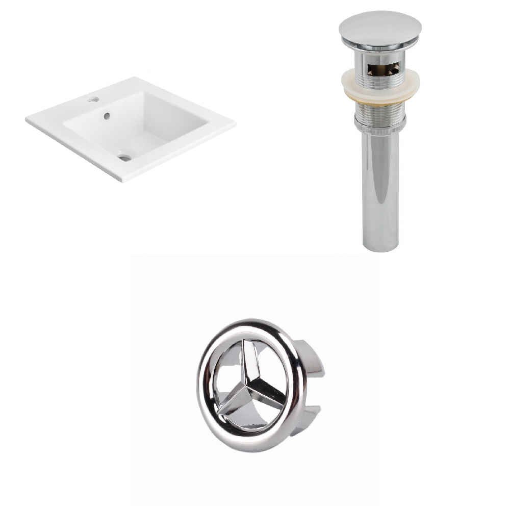 21-in. W 1 Hole Ceramic Top Set In White Color - Overflow Drain Incl.