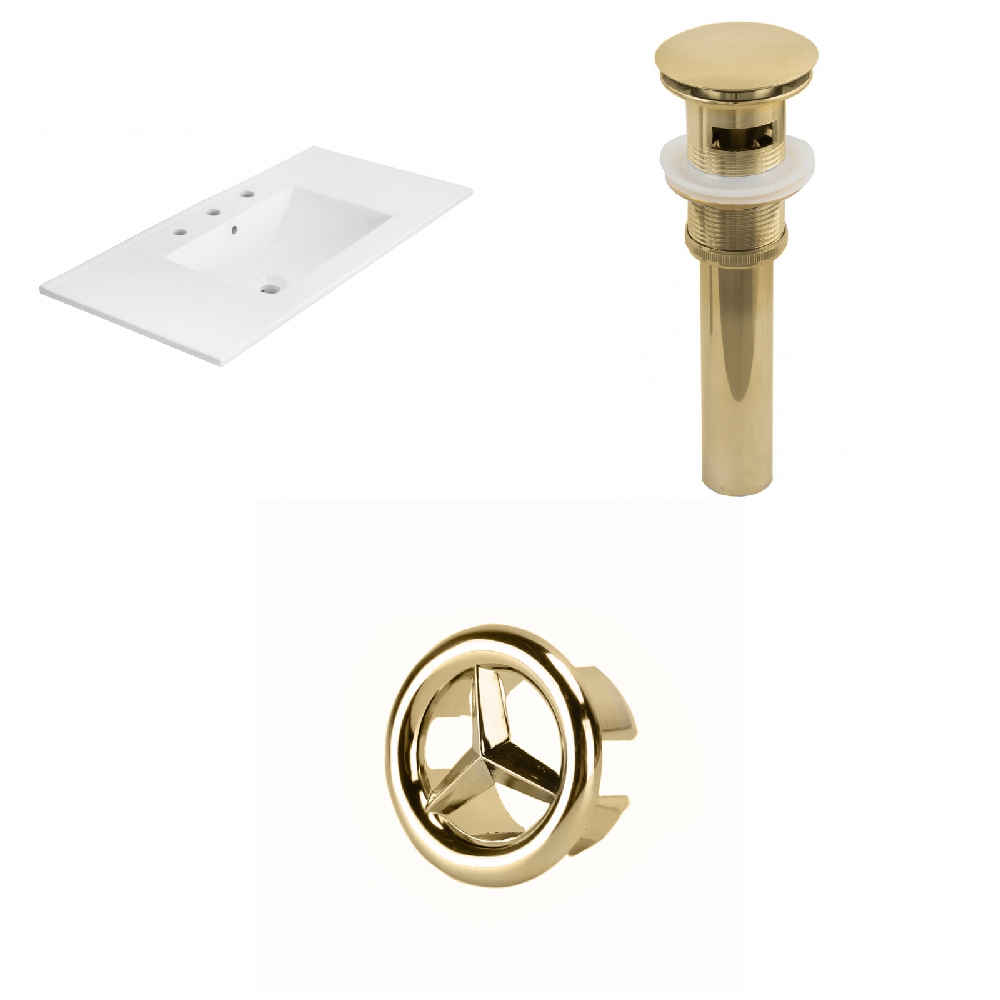 35.5-in. W 3H8-in. Ceramic Top Set In White Color - Overflow Drain Incl.