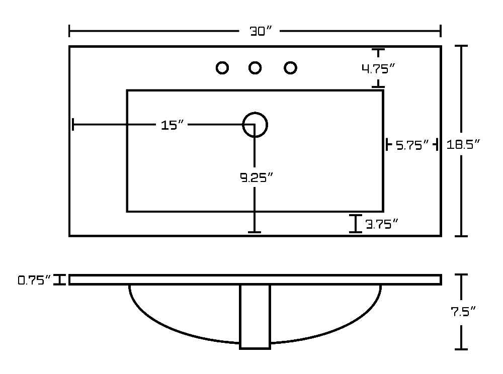 30-in. W 3H8-in. Ceramic Top Set In White Color - Overflow Drain Incl.