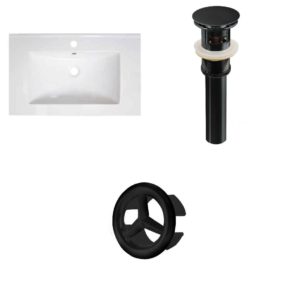 30-in. W 1 Hole Ceramic Top Set In White Color - Overflow Drain Incl.