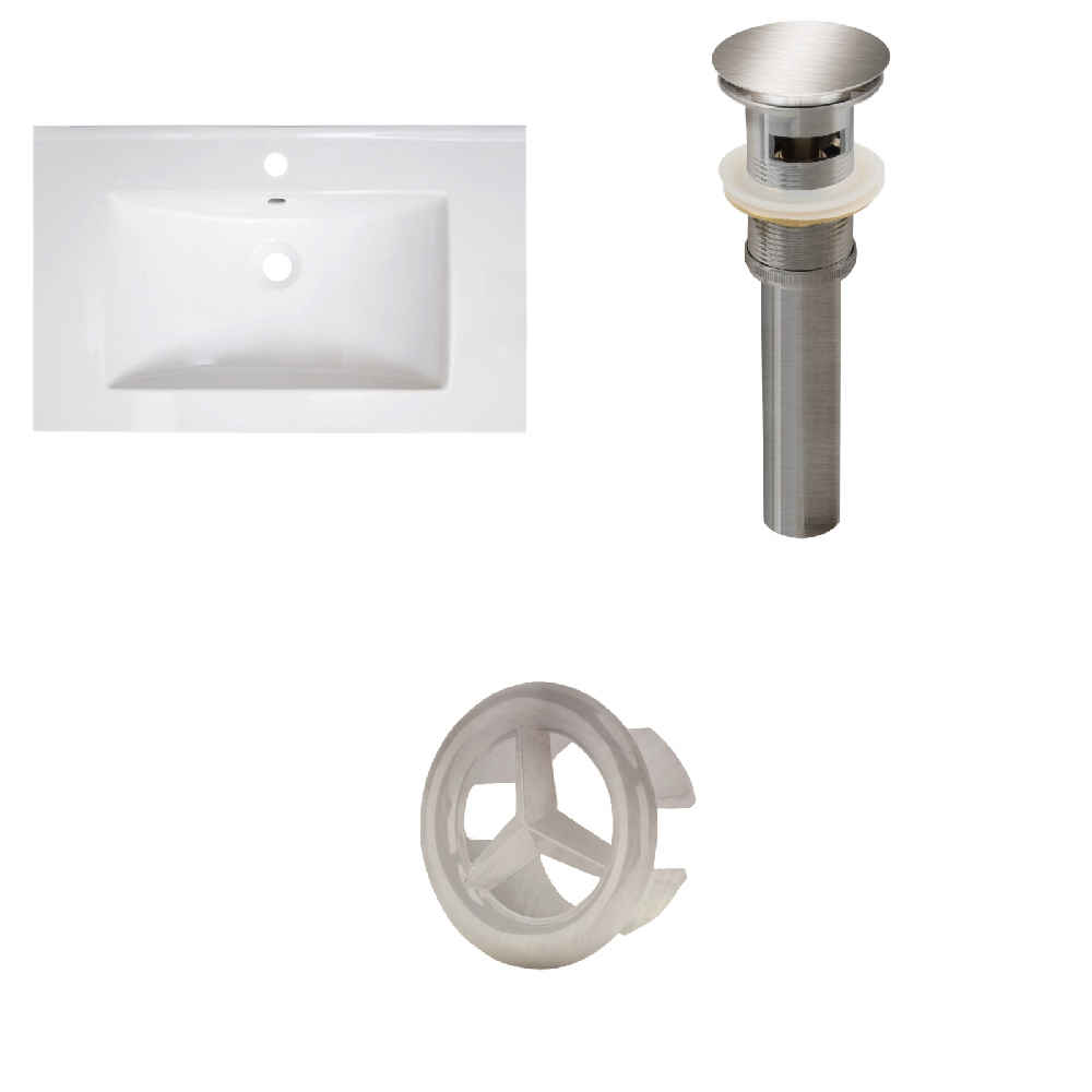 30-in. W 1 Hole Ceramic Top Set In White Color - Overflow Drain Incl.