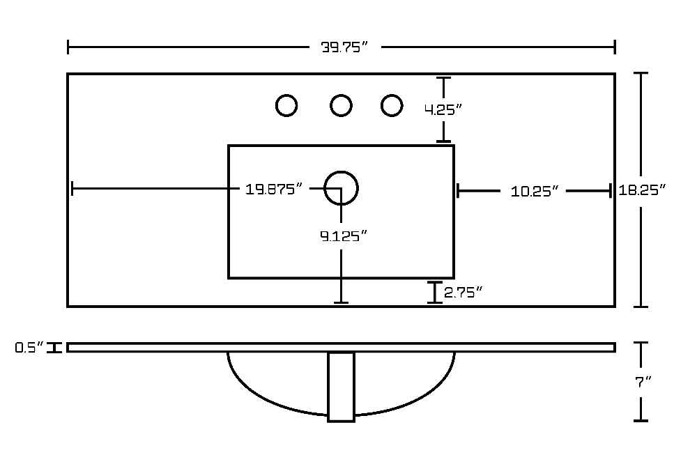 39.75-in. W 3H8-in. Ceramic Top Set In White Color - Overflow Drain Incl.