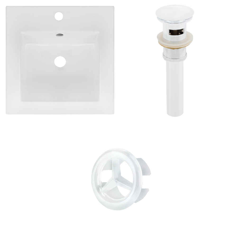 16.5-in. W 1 Hole Ceramic Top Set In White Color - Overflow Drain Incl.
