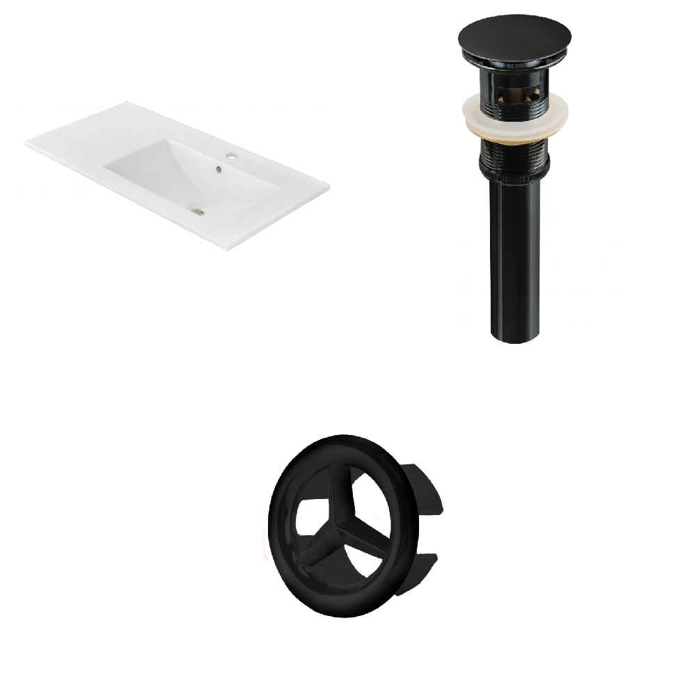 35.5-in. W 1 Hole Ceramic Top Set In White Color - Overflow Drain Incl.