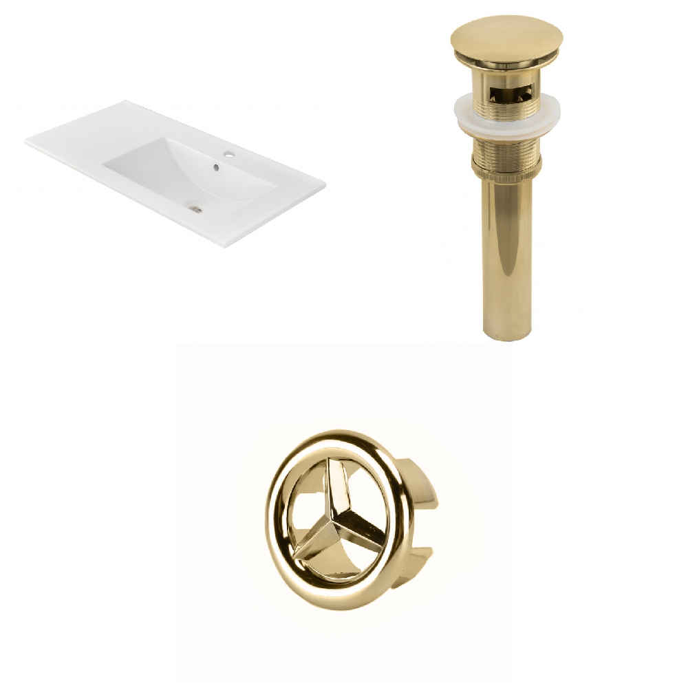 35.5-in. W 1 Hole Ceramic Top Set In White Color - Overflow Drain Incl.