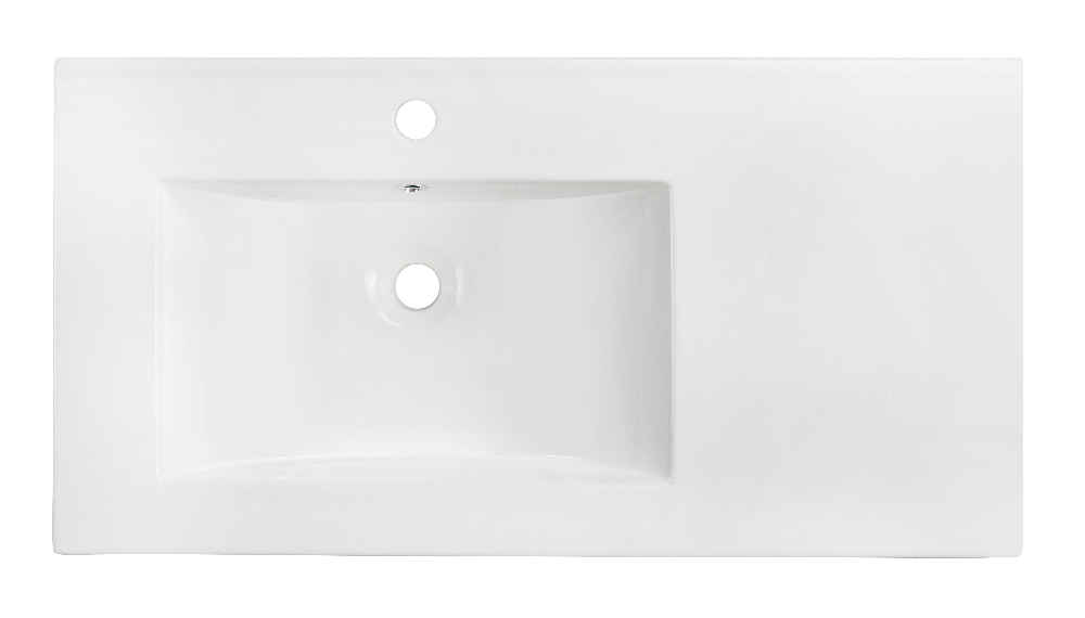 35.5-in. W 1 Hole Ceramic Top Set In White Color - Overflow Drain Incl.