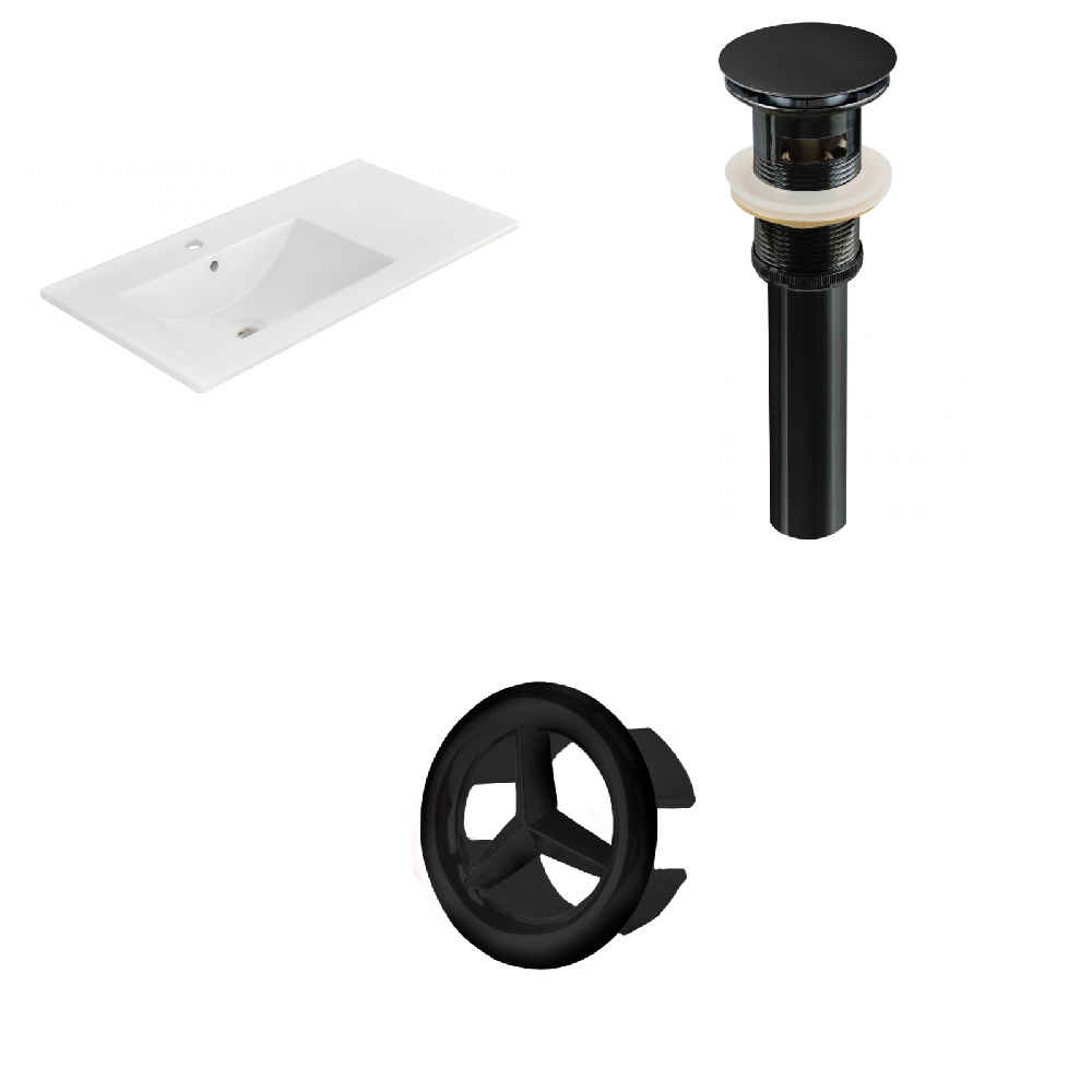 35.5-in. W 1 Hole Ceramic Top Set In White Color - Overflow Drain Incl.