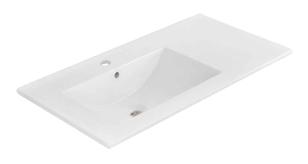 35.5-in. W 1 Hole Ceramic Top Set In White Color - Overflow Drain Incl.
