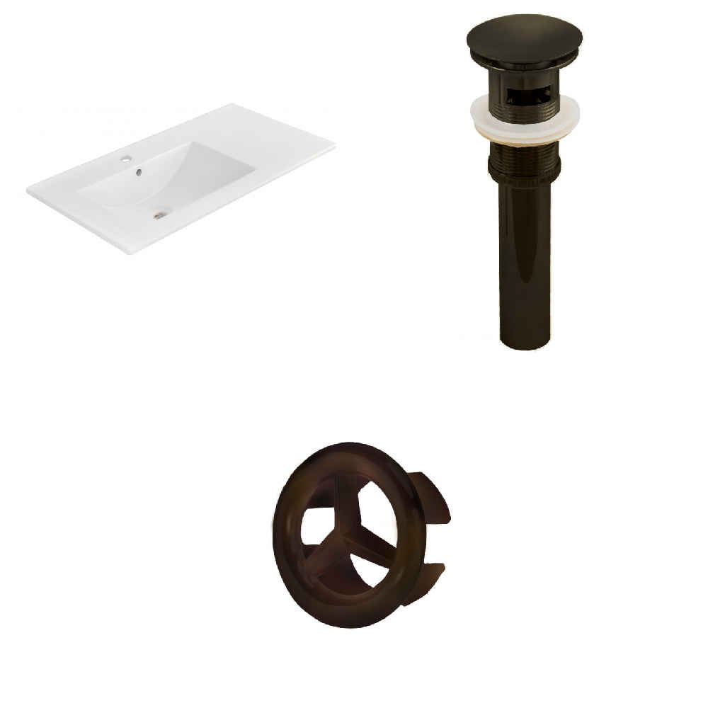 35.5-in. W 1 Hole Ceramic Top Set In White Color - Overflow Drain Incl.