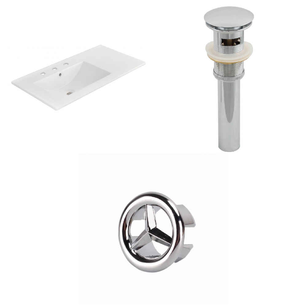 35.5-in. W 3H8-in. Ceramic Top Set In White Color - Overflow Drain Incl.