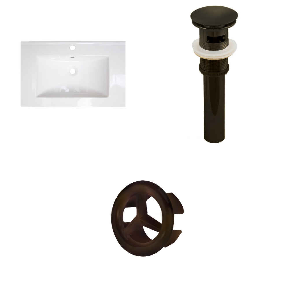 25-in. W 1 Hole Ceramic Top Set In White Color - Overflow Drain Incl.
