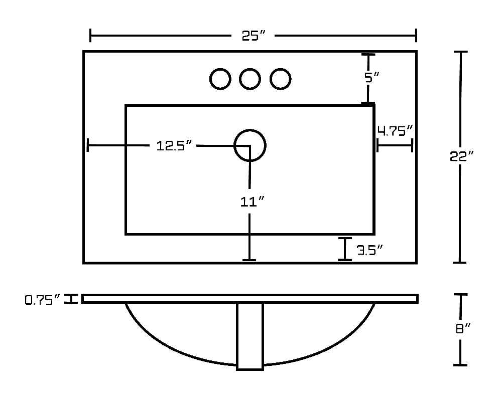 25-in. W 3H4-in. Ceramic Top Set In White Color - Overflow Drain Incl.