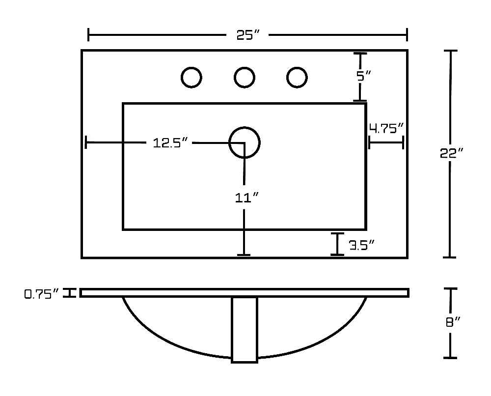 25-in. W 3H8-in. Ceramic Top Set In White Color - Overflow Drain Incl.