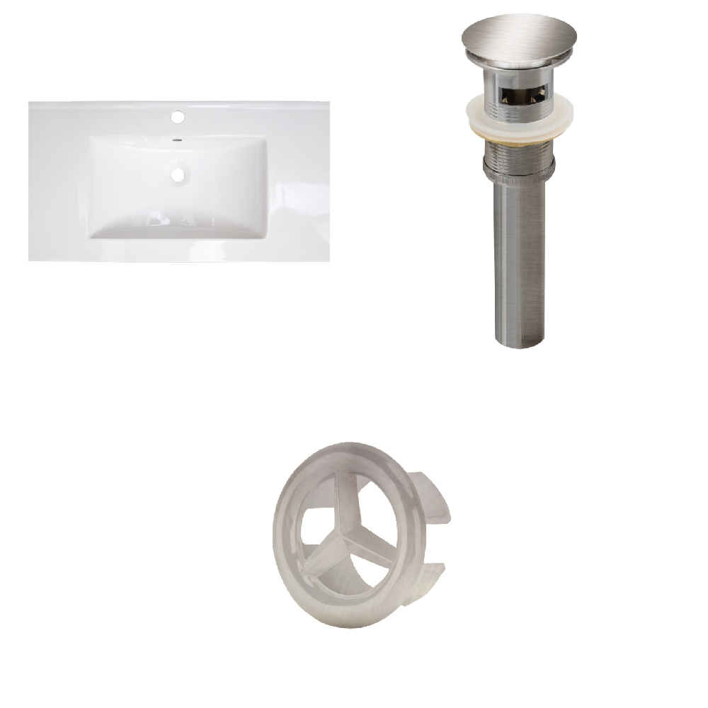 36.75-in. W 1 Hole Ceramic Top Set In White Color - Overflow Drain Incl.