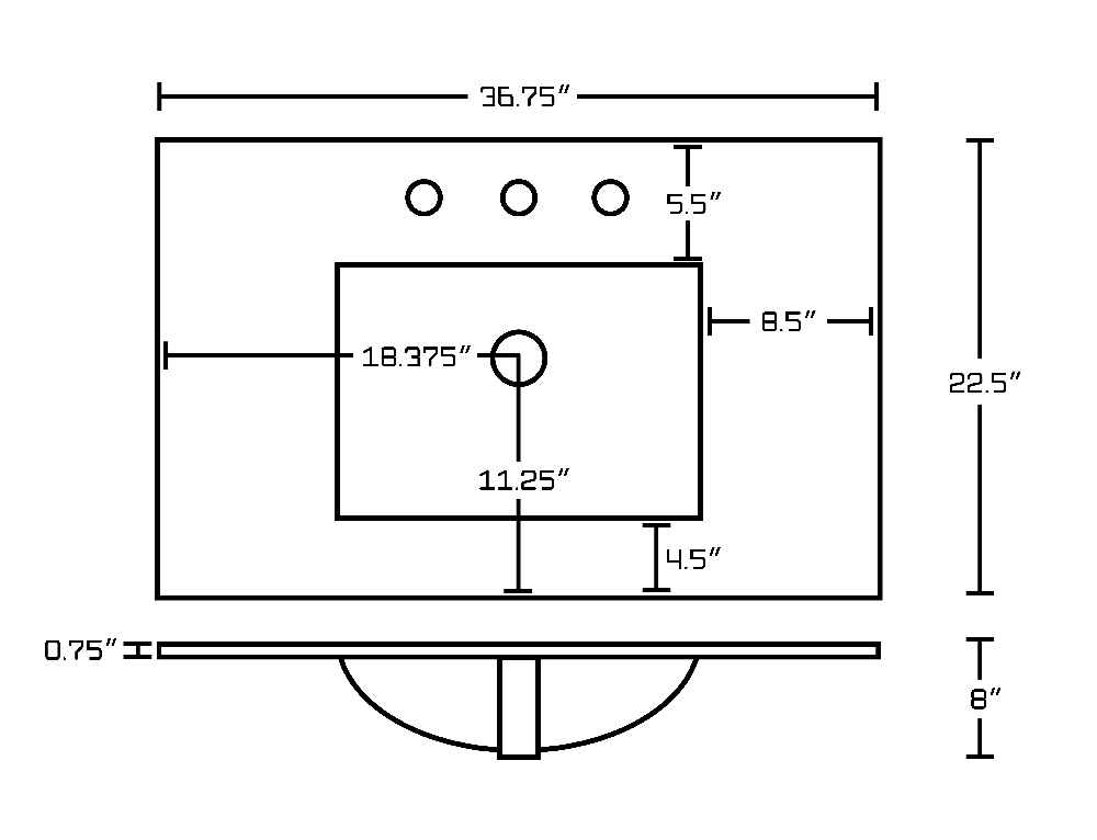 36.75-in. W 3H8-in. Ceramic Top Set In White Color - Overflow Drain Incl.