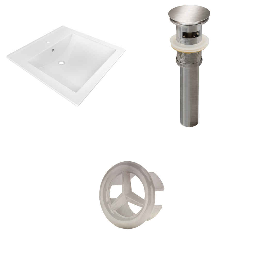 21.5-in. W 1 Hole Ceramic Top Set In White Color - Overflow Drain Incl.