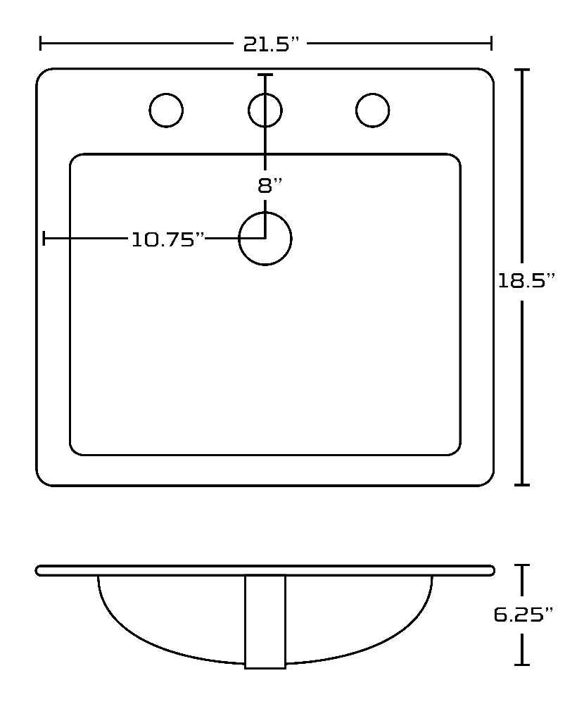 21.5-in. W 3H8-in. Ceramic Top Set In White Color - Overflow Drain Incl.