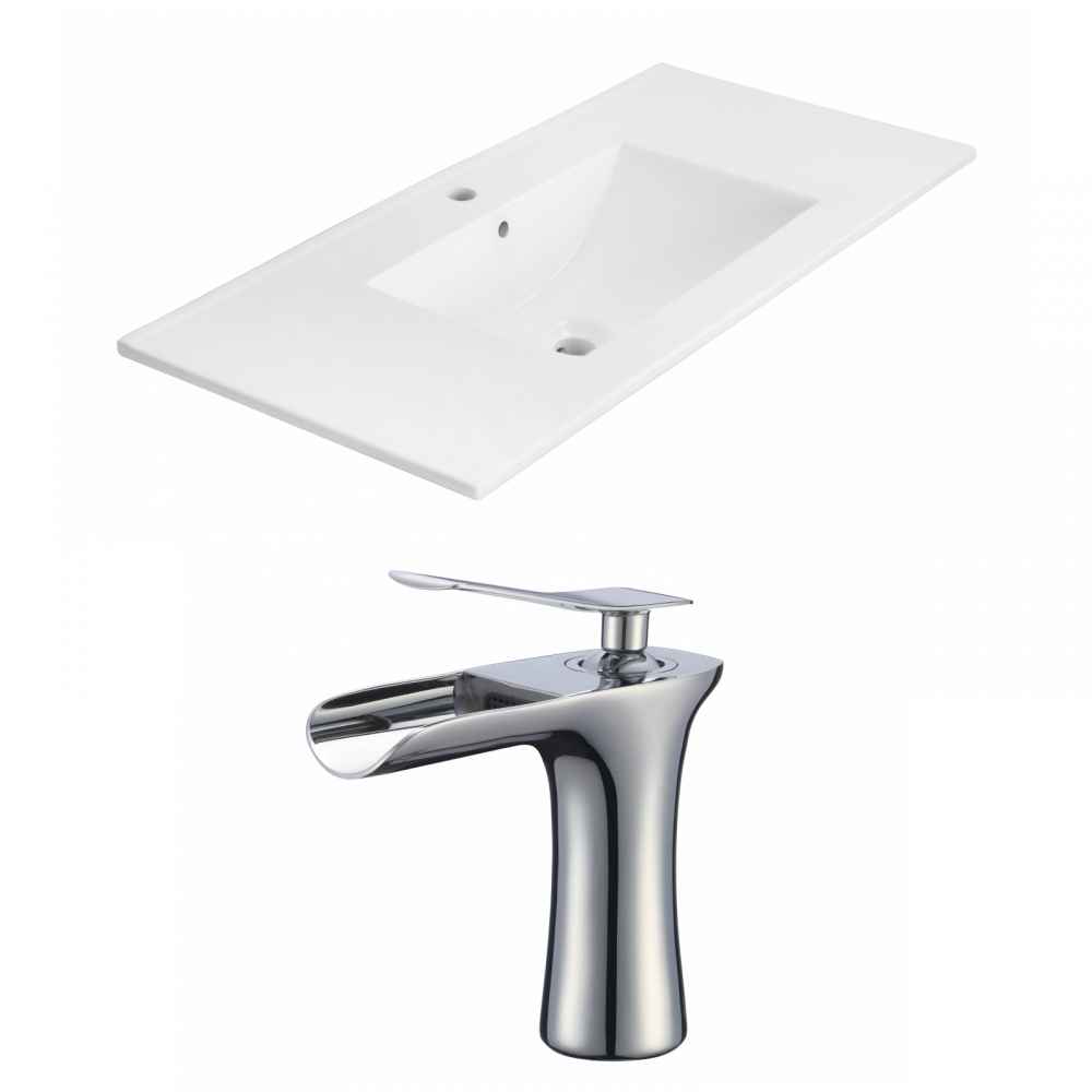 35.5-in. W 1 Hole Ceramic Top Set In White Color
