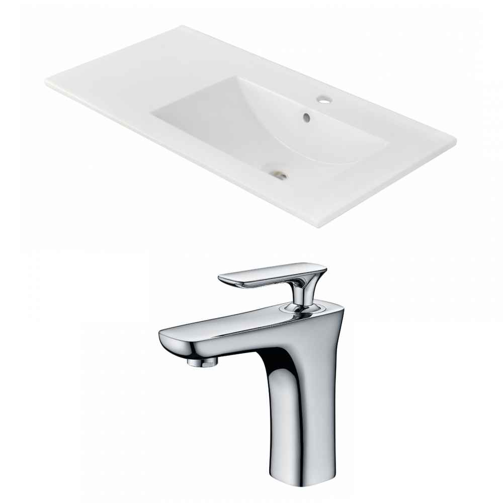 35.5-in. W 1 Hole Ceramic Top Set In White Color