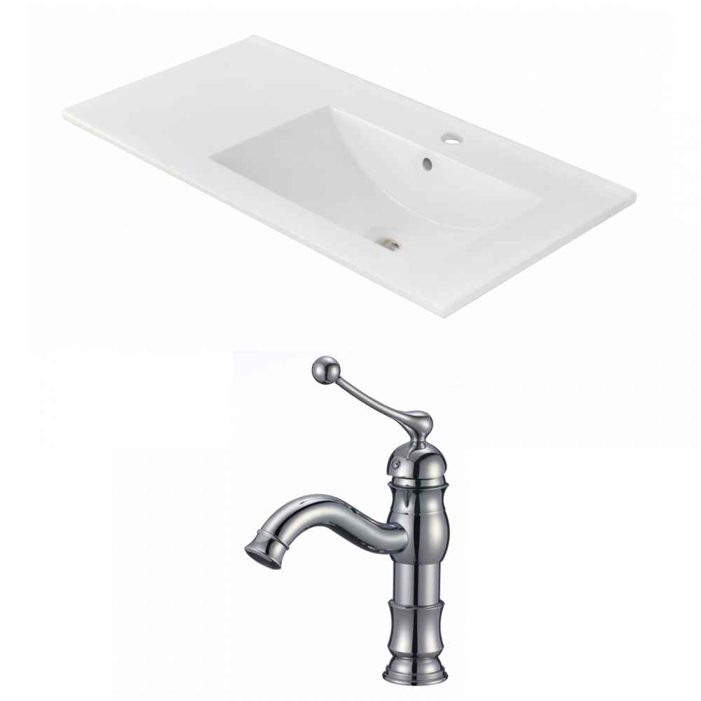 35.5-in. W 1 Hole Ceramic Top Set In White Color